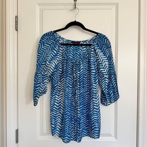 Velvet Blue and White pattern Silk Blouse